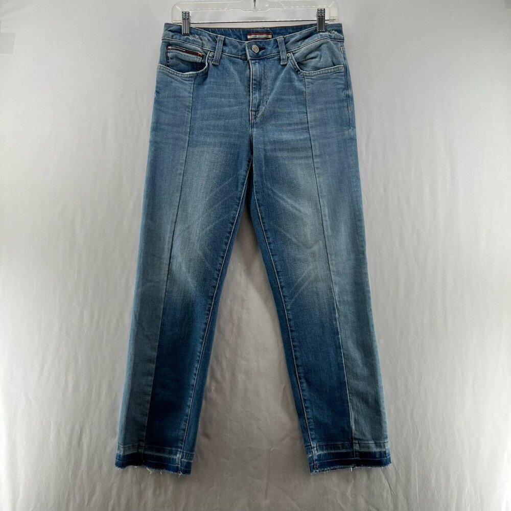 Tommy Hilfiger High-Rise Straight Ankle Jeans Womens 6 Contrast Panel Denim Blue